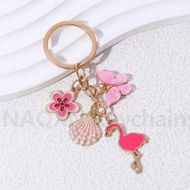 Lovely Butterfly Flowers Flamingo Keychain Pink Animals Insect Key Ring For Women Girl Gift Bag Decoration Handmade DIY JewelryL240729