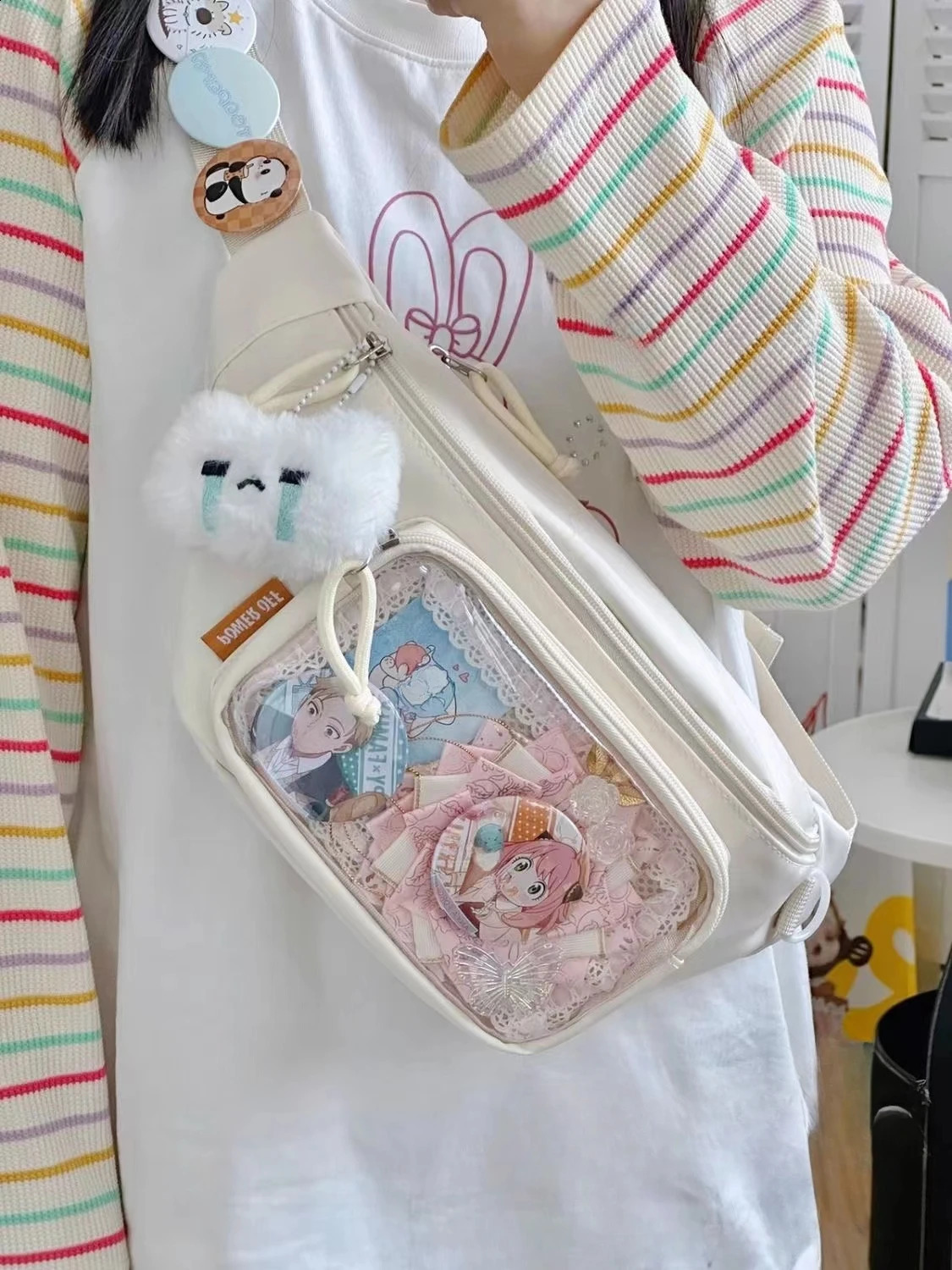 Kawaii Japanese Y2K Chest Bag Women Lolita Cute Crossbody Bag Girls Transparent Itabag Purses and Handbags Waist Ita Bag 240729