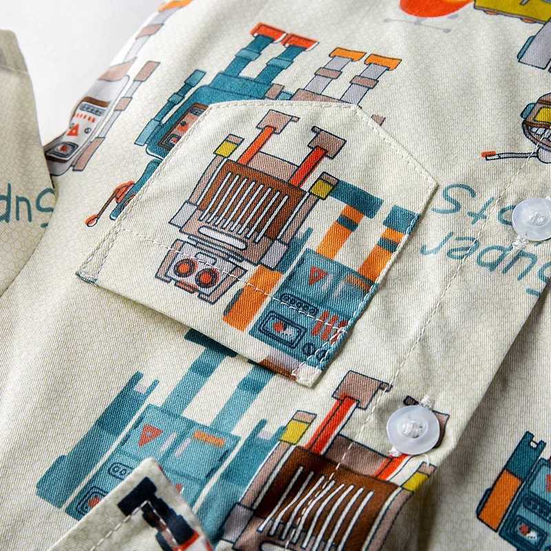 Summer childrens shirts boys fashionable short sleeved collar clothing childrens cotton comfortable cartoon printed shirts childrens clothingW240729