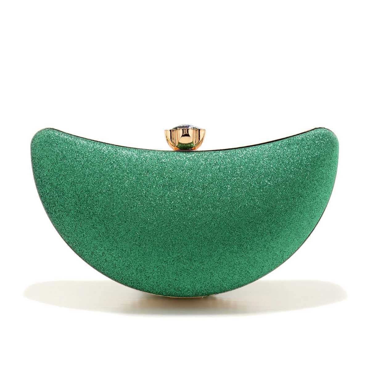 Green Color Women Evening Bags With Rhinestones Hollow Out Style Clutch Diamonds Moon Design Wedding Glitter Luxury Lady BridalXJ240729