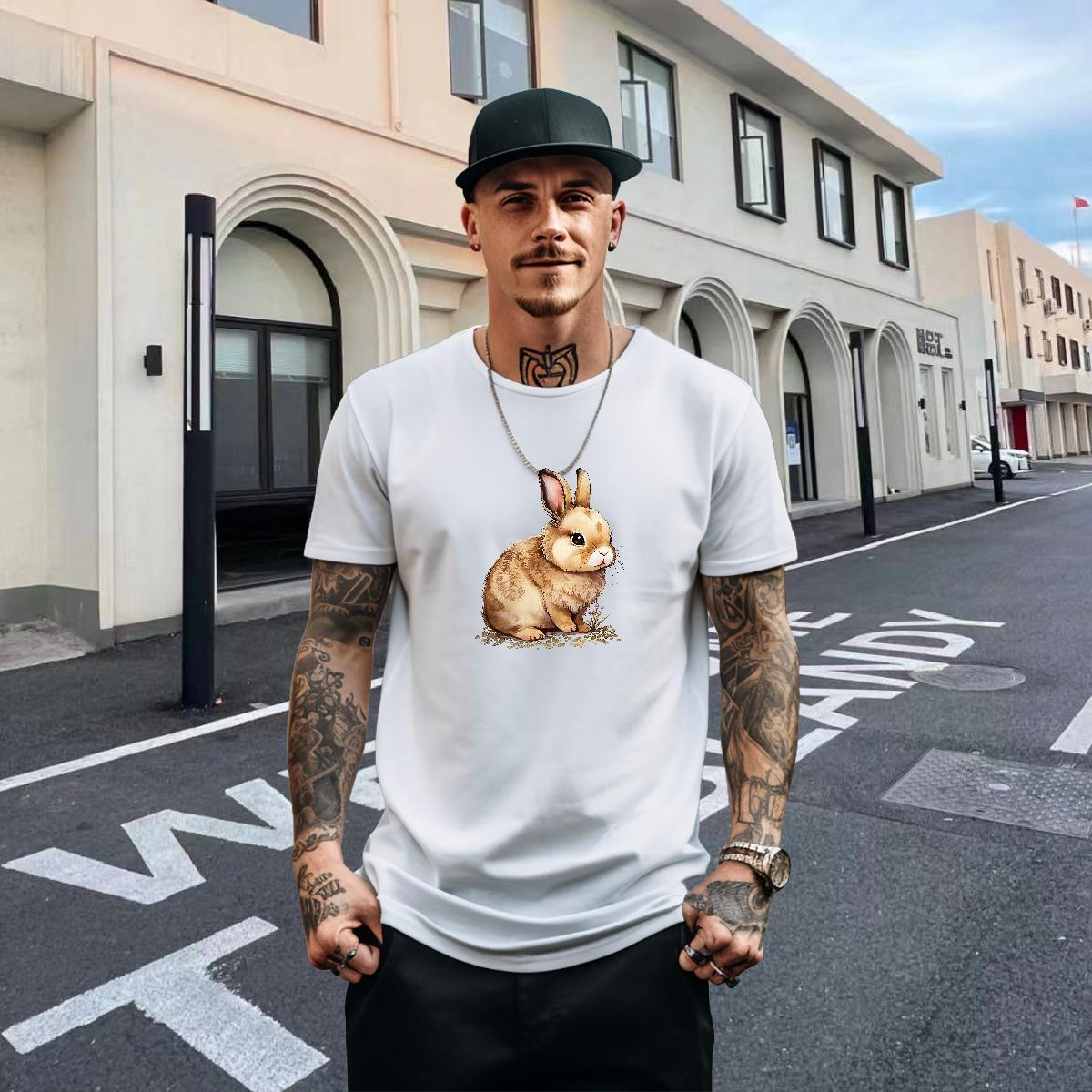 Wholesale Mens Tshirts 230g 100% Cotton Hip Hop Street rabbit Custom Print Oversized Round Neck Short Sleeve Classic T Shirt For Man Tops Tees