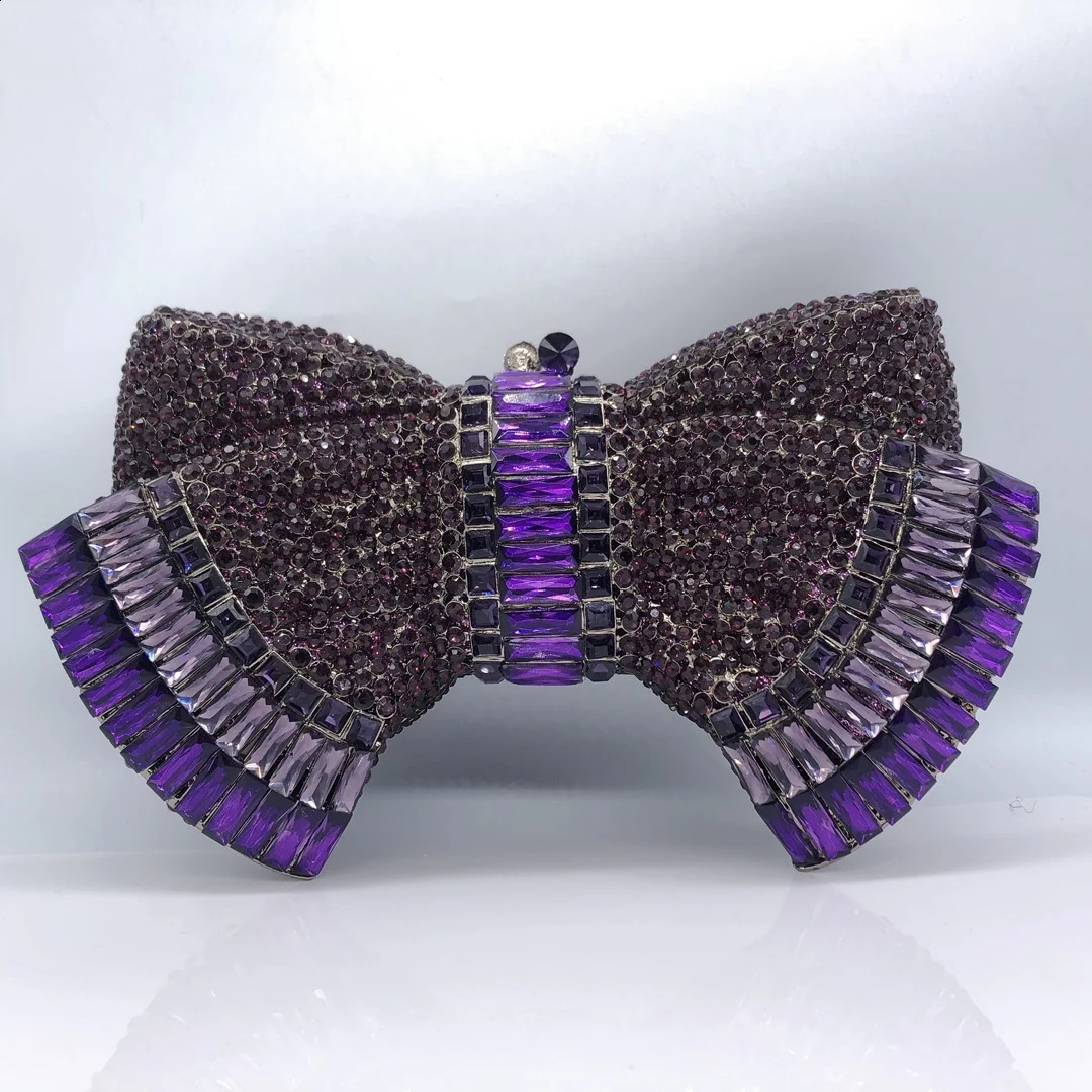 Blue/White Bow Rhinestone Bag Crystal Formal Evening Clutches Dia Purses For Women Wedding Handbags Dinner Prom Clutch 240729