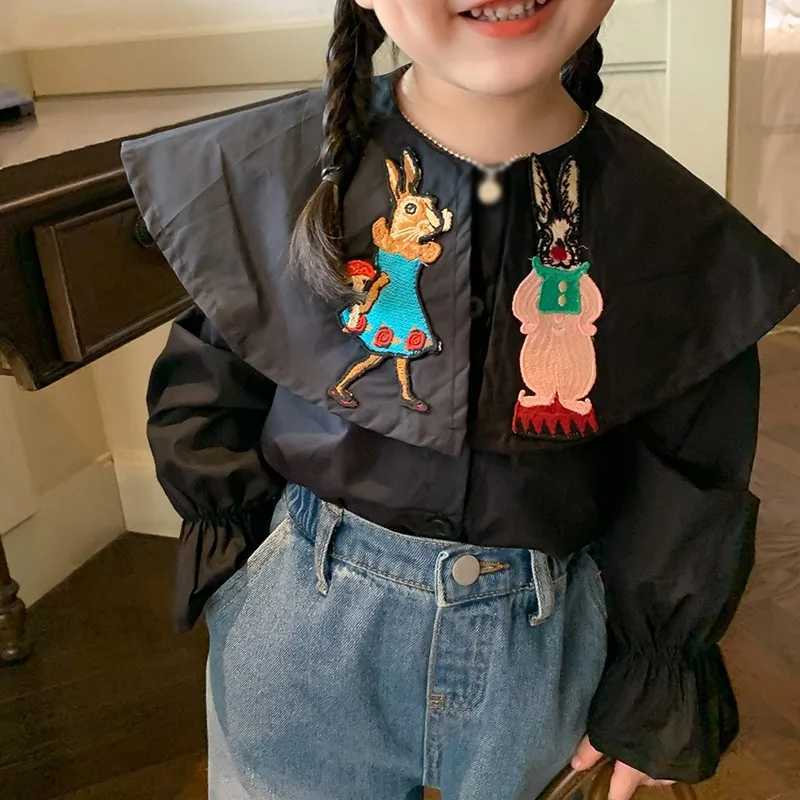 Baby Girl Blouses Spring Autumn Doll Collar Kids Tops Cartoon Embroidery Preschool Shirts Childrens Korean ClothingW240729