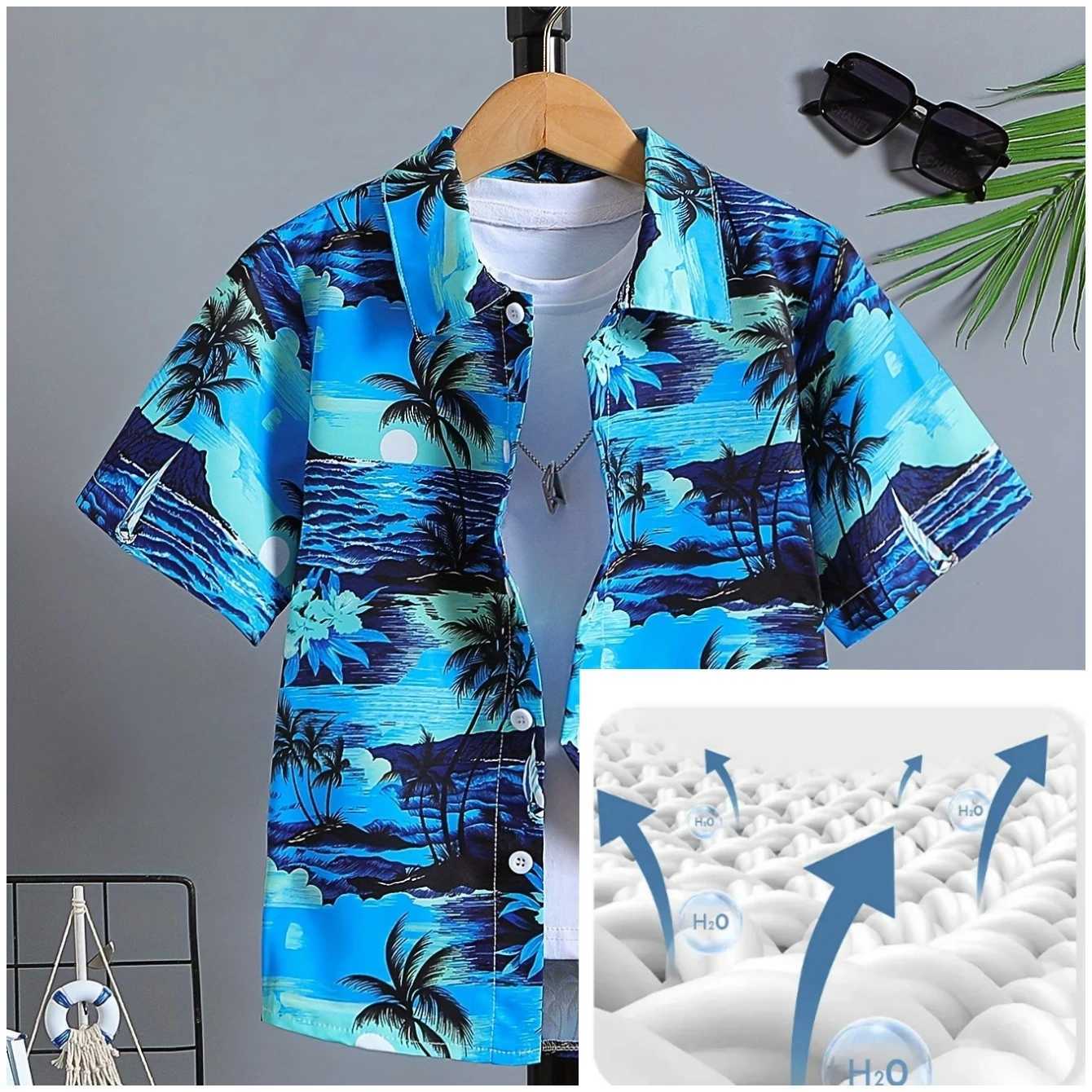 2024 childrens clothing casual loose fit short sleeved cool and comfortable summer beach boys and girls holiday childrens boys clothingW240729