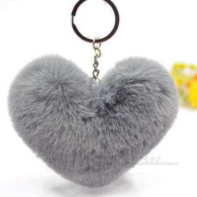 Fluffy pompom Keychain Gifts for Women Soft Heart Shape Pompon Fake Rabbit Key Chain Ball Car Bag Accessories Key RingL240729