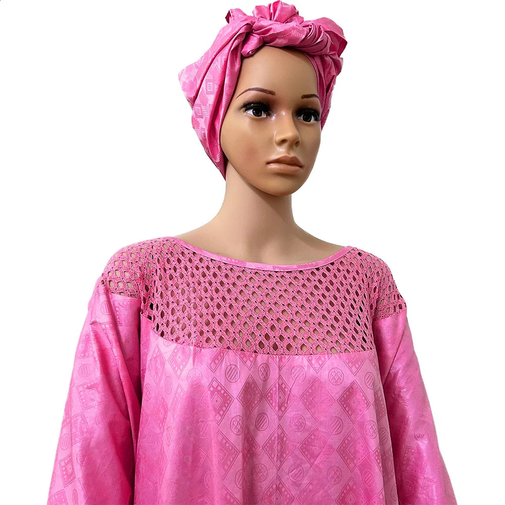Bazin Dresses For Women African Traditional Evening Gown Swiss Voile Lace Clothing Wedding Basin Riche Cloth Robe With Scarf 240722