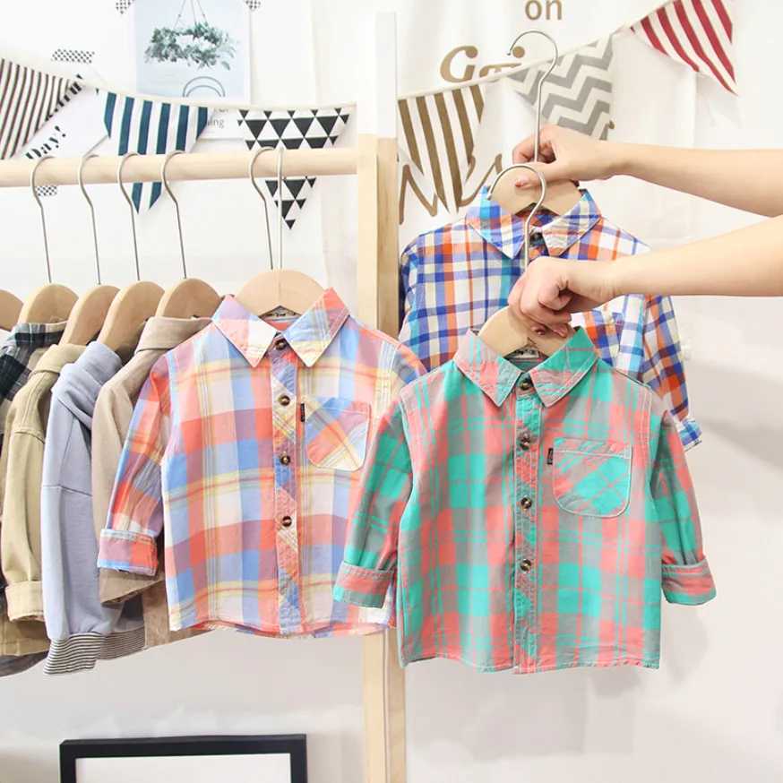 Spring and autumn boys shirts casual long sleeved childrens girls shirts childrens shirts baby boys plain shirts giftsW240729