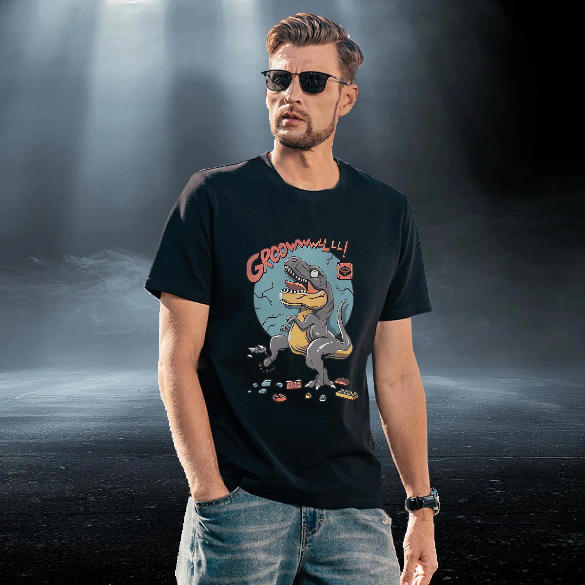 Soft Men Tees 230g Cotton Hip Hop dinosaur Cartoon Print Pure Cotton Classic Mens T Shirts Tshirts