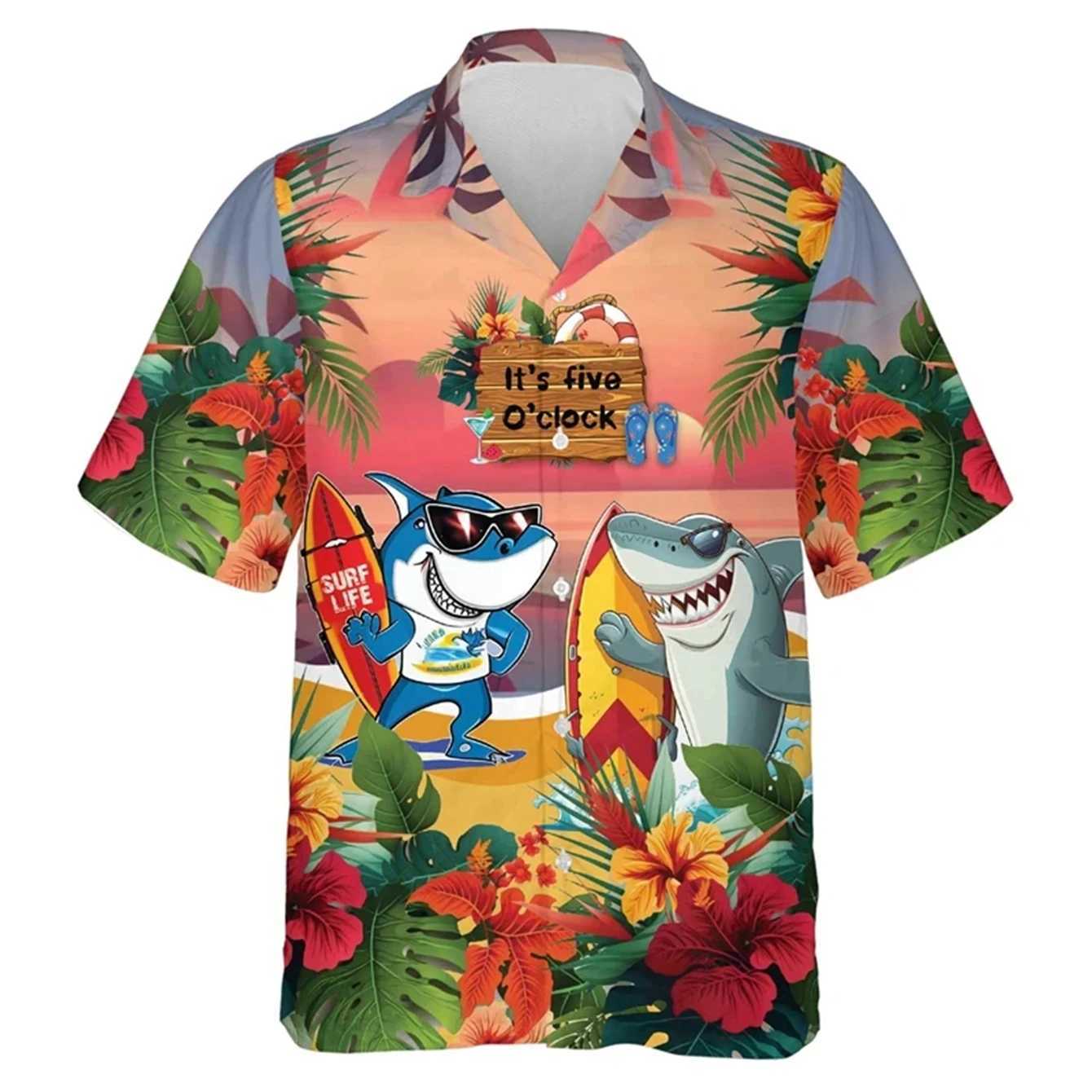 Boys comfortable and breathable fishing print shirt boys short sleeved summer loose beach oversized T-shirtW240729