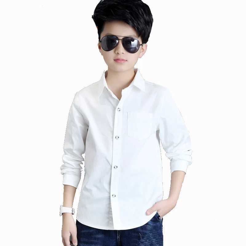 Childrens Clothing Spring 2021 Long sleeved Boys Shirt Fashion Pure Cotton White Shirt Childrens Collar Button Top 8 12yW240729