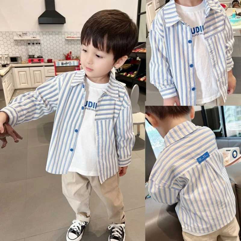 Spring and autumn 2-6 year old boys casual striped retro long sleeved shirt baby and childrens shirtW240729