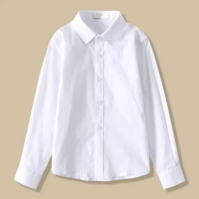 Childrens clothing girls 8 to 12 cotton long sleeved white shirt teenagers boys elementary school uniform button top 6-16 years oldW240729