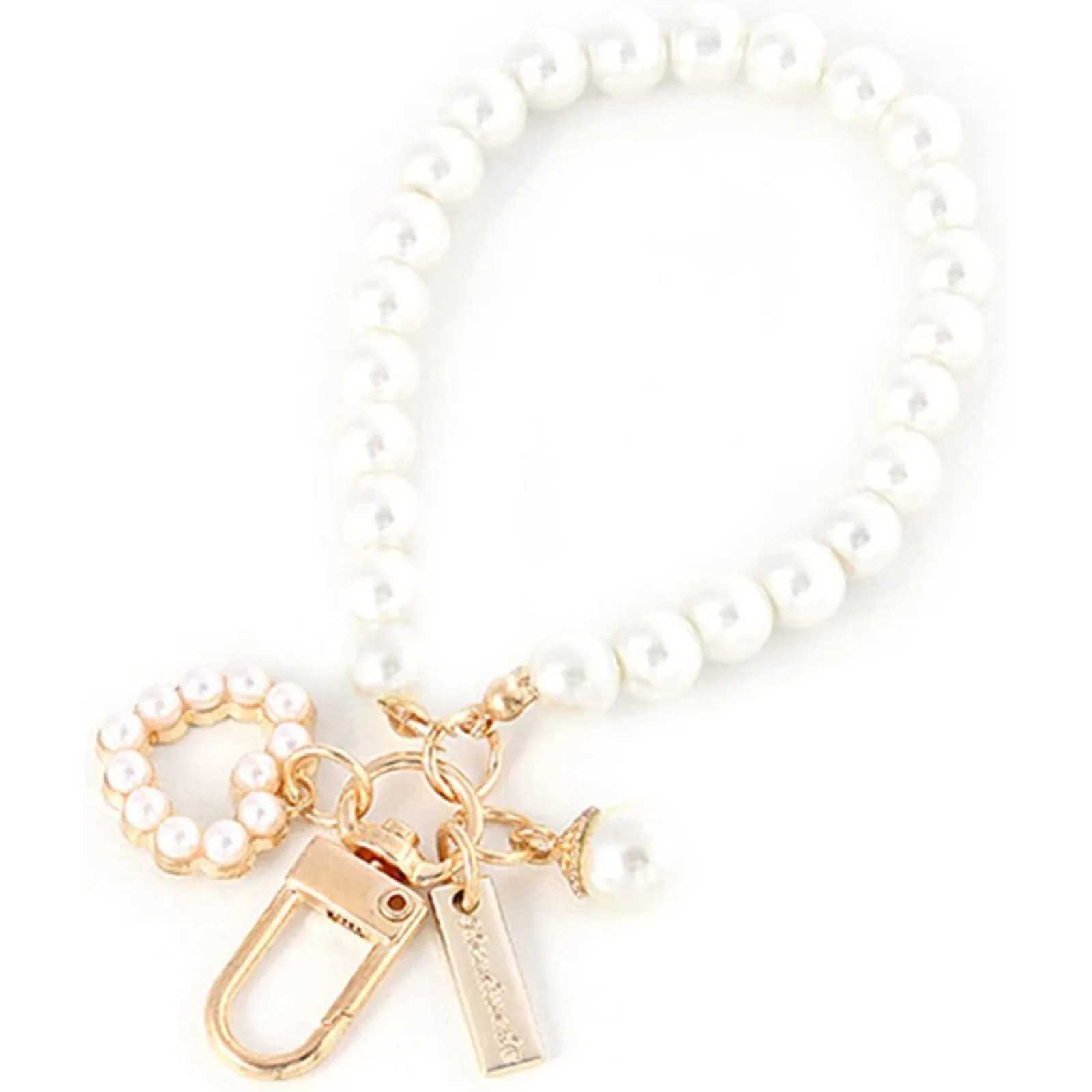 Hot Keychains For Men Car Bag Womens Faux Pearl Keychain Golden Car Key Chain Backpack Key Pendant Accessory Key Ring chaveiroL240729