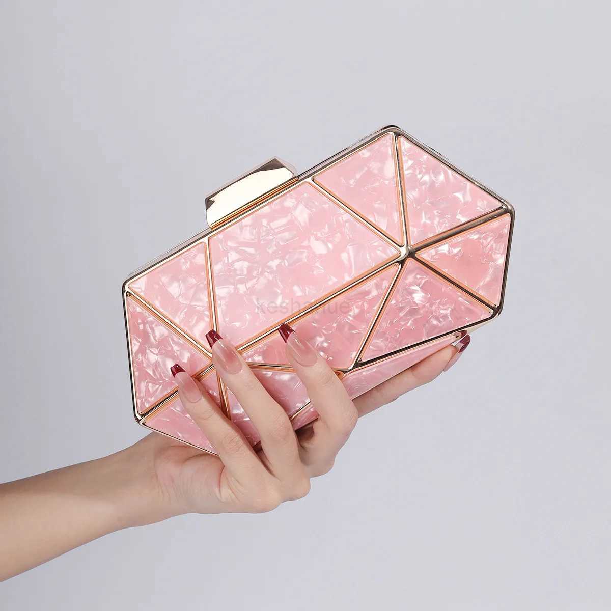 New Acrylic Metal Diamond Evening Bag For Wedding Chain Shoulder Crossbody Wallet Bag Luxury Handbag Clutch Party BagsXJ240729