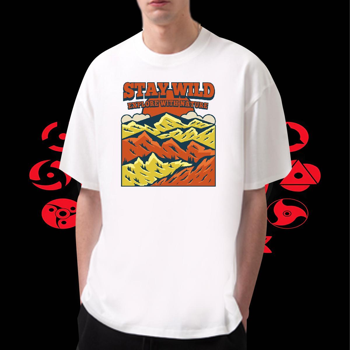 TOP Quality Men Tees 230g Pure Cotton Casual mountains Graphic Crew Neck Breathable Custom T Shirts Men Tshirts