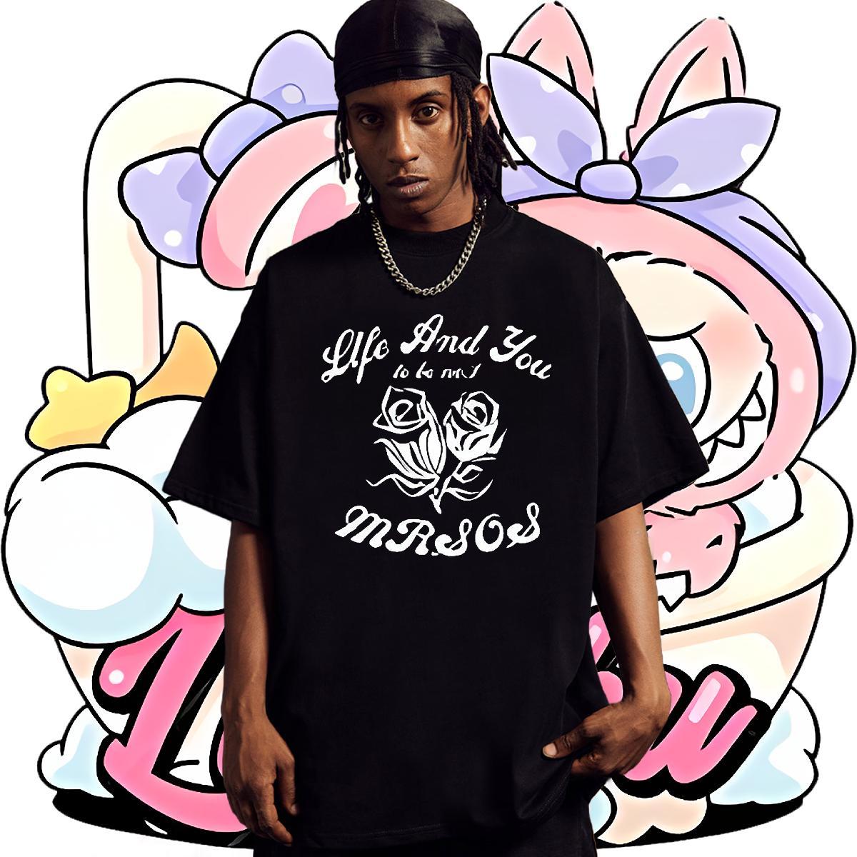 Unisex Men Clothes T-Shirt 230g 100% Cotton Street Casual flower Custom Cartoon Breathable Crew Neck 2024 Summer T shirt Wear