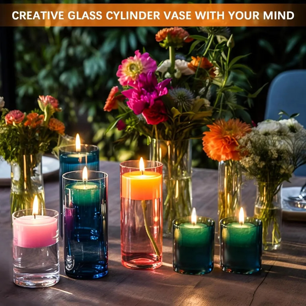 16 Pack Glass Cylinder Vases 46810 Inch Tall Clear Flower Vase Hurricane Floating Candle Holder for Table Centerpiece Wedding 240729