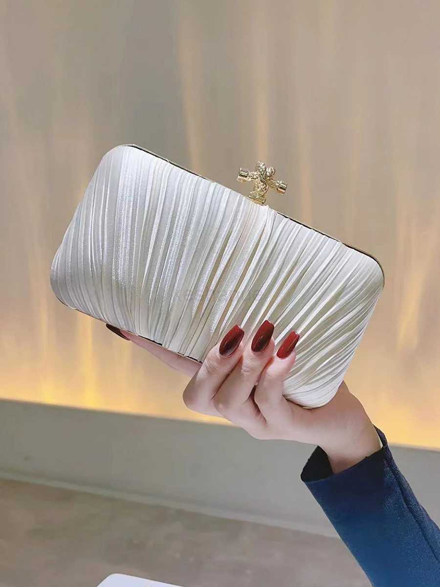 Pleated Evening Clutch Banquet Handbag For Women Crossbody Chain Bag Formal Bridal Wedding Clutch Prom Cocktail Party PurseXJ240729