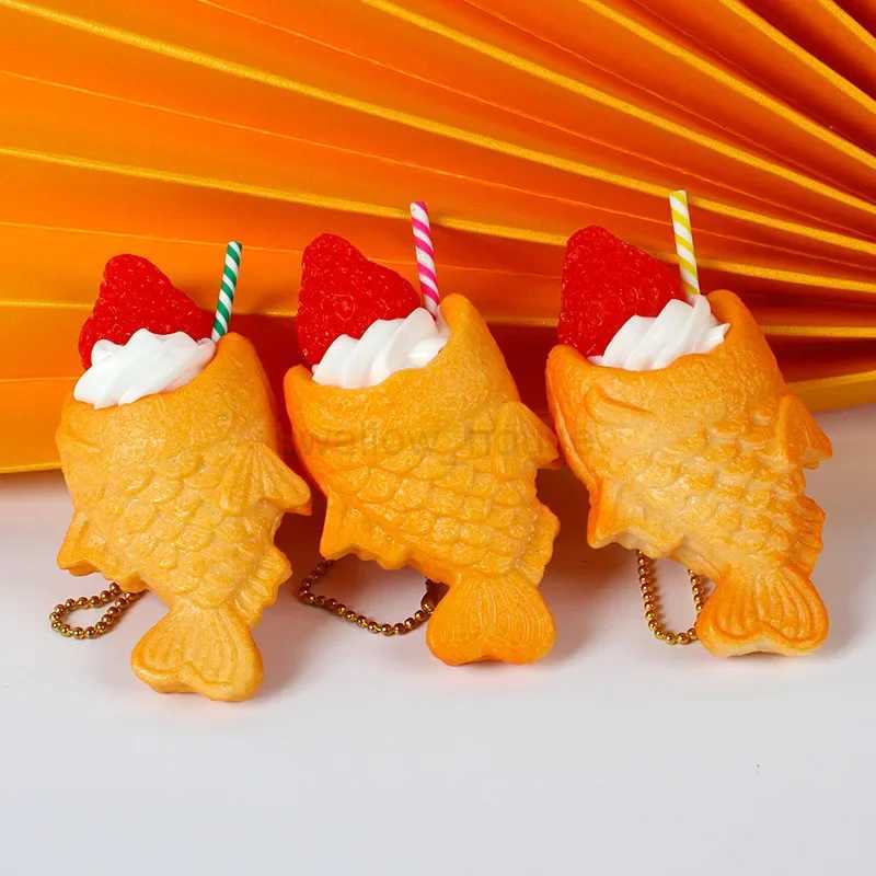 Small Fish Dried Cake Keychain Simulation Cartoon Fruit Cream Ice Cream Food Toy Model Taiyaki Car Phone Bag Pendant Gift WomenL240729