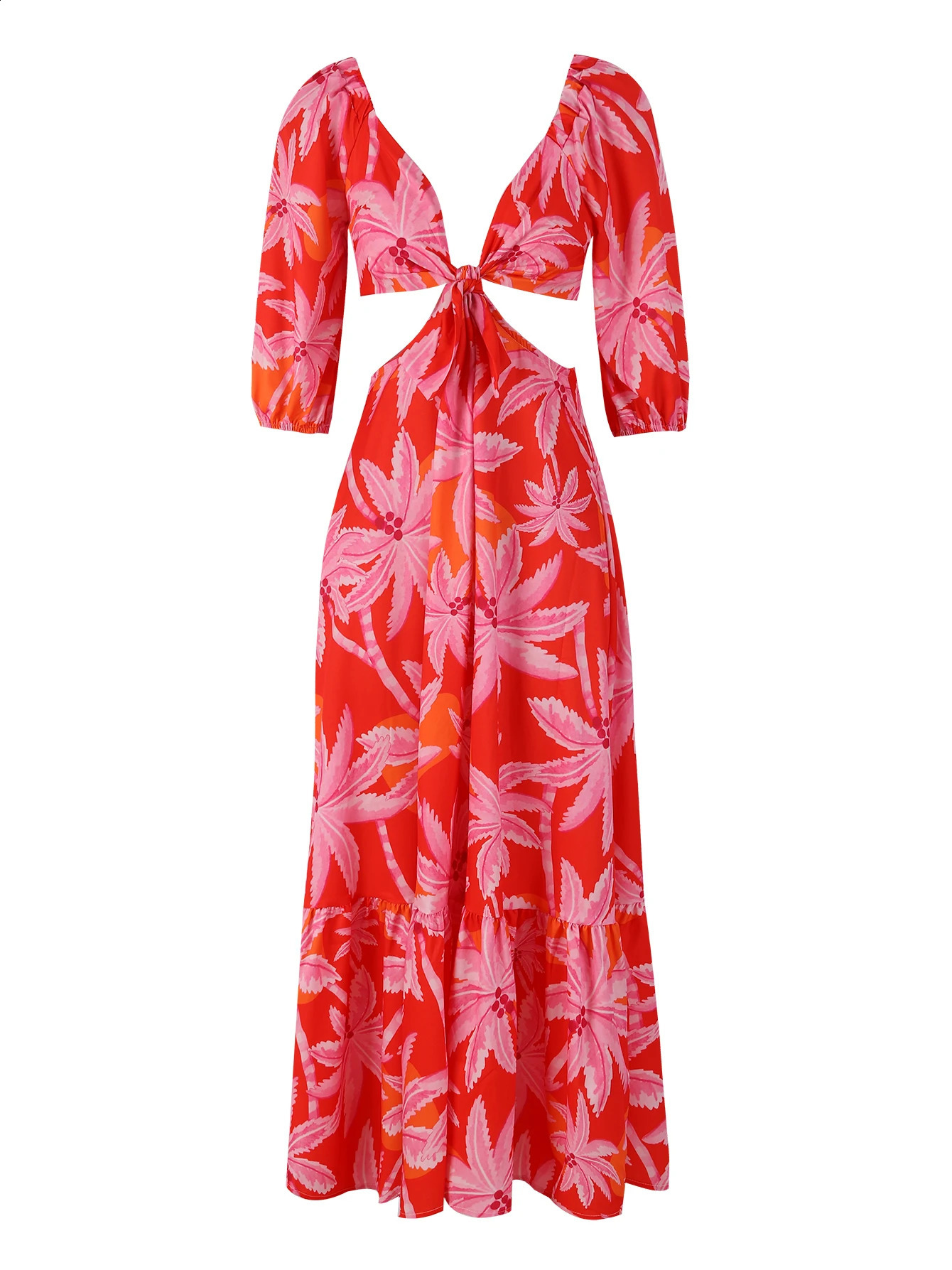 Sexy Elegent Deep V Neck Long Dresses Women Strappy 2024 Summer Party Dress Lady Banquet Dress Beachwear Female Clothes Outfit 240718