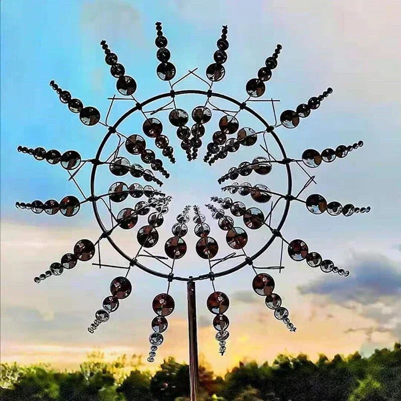 Metal Rotating Windmill 3D Spinner Outdoor Magical Kinetic Windmills Unique Wind Powered Catchers For Garden Courtyard Lawn 240729