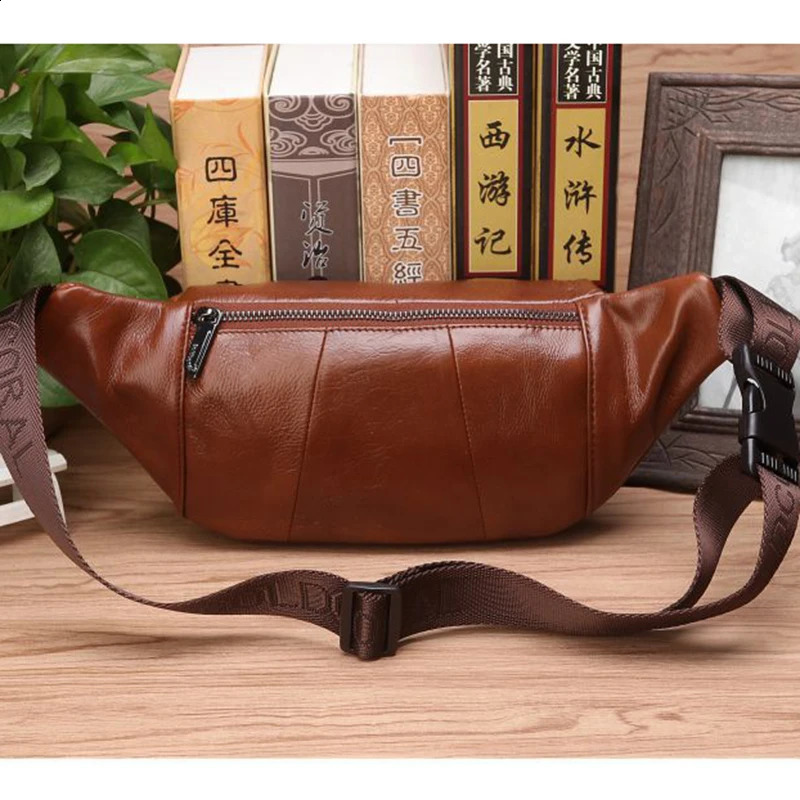 Real Cowhide Men Hip Fanny Belt Pack Pouch Single Shoulder Cross Body Bags Male Genuine Leather Bum Waist Chest Bags 250103
