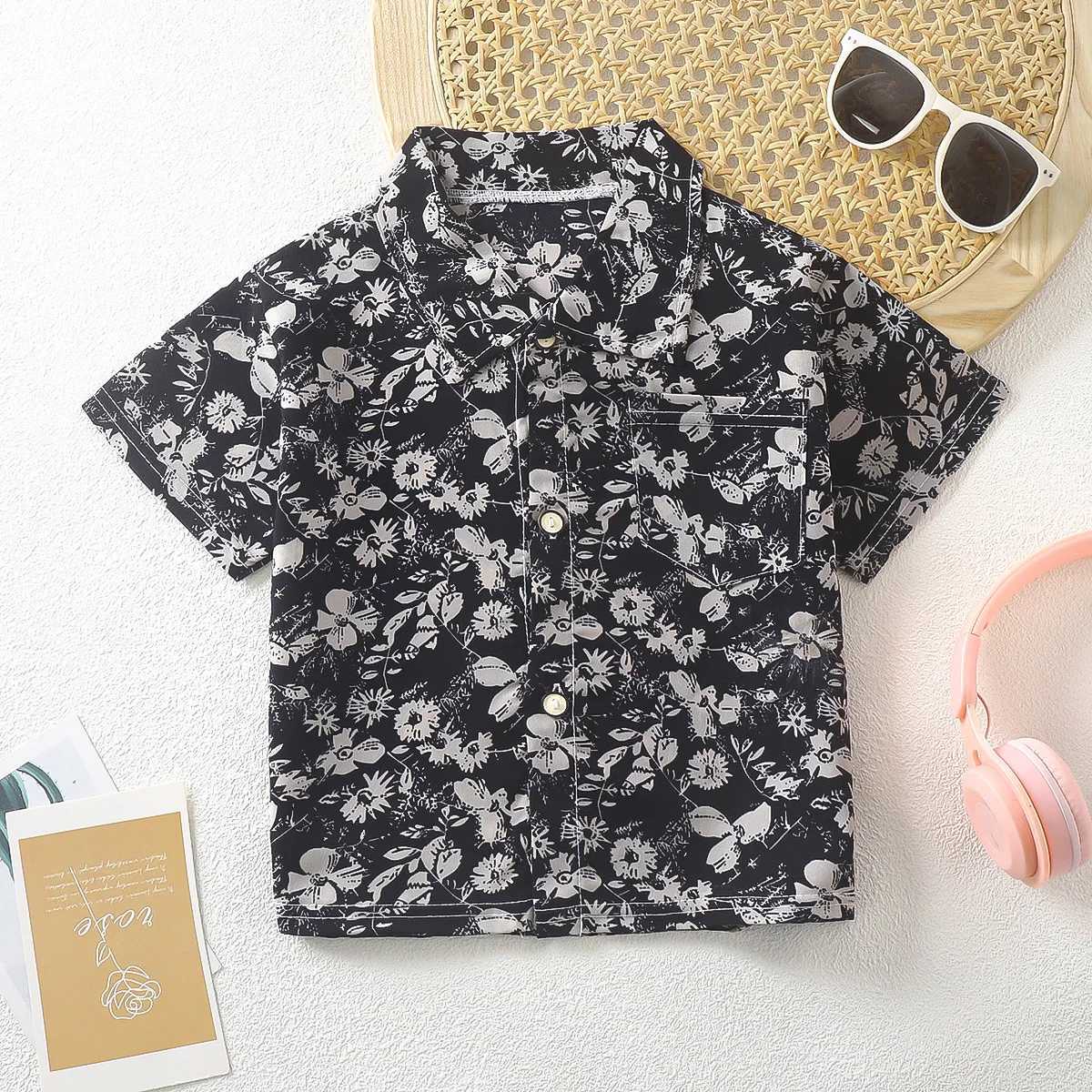 2024 Summer Boys and Girls 3D Printed Button Open Shirt Short Sleeve Casual Loose Portable T-shirtW240729