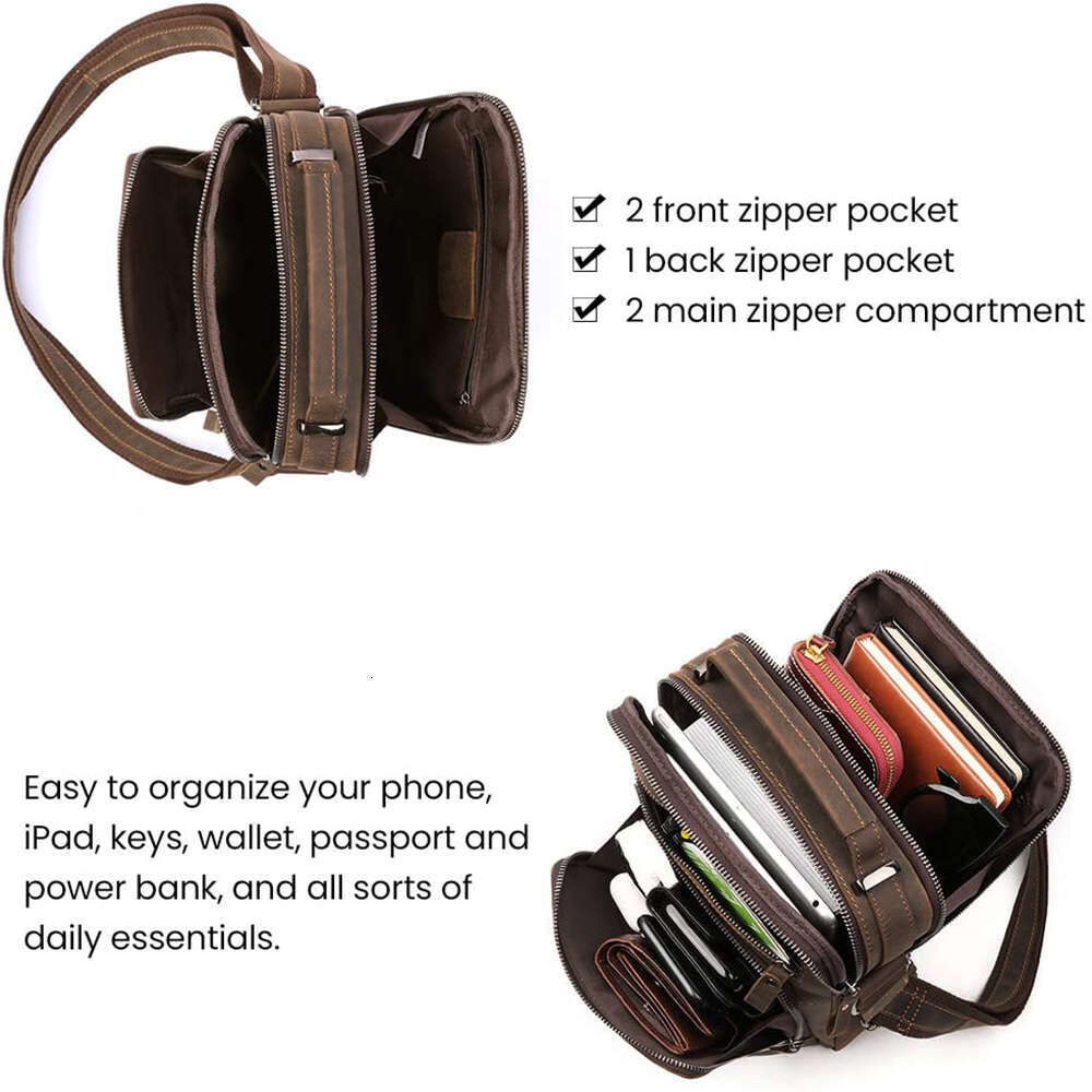 Genuine Messenger Bag Men Casual Man Purse Crossbody Bags for Work Business Vintage Crazy Horse Leather Shoulder bag