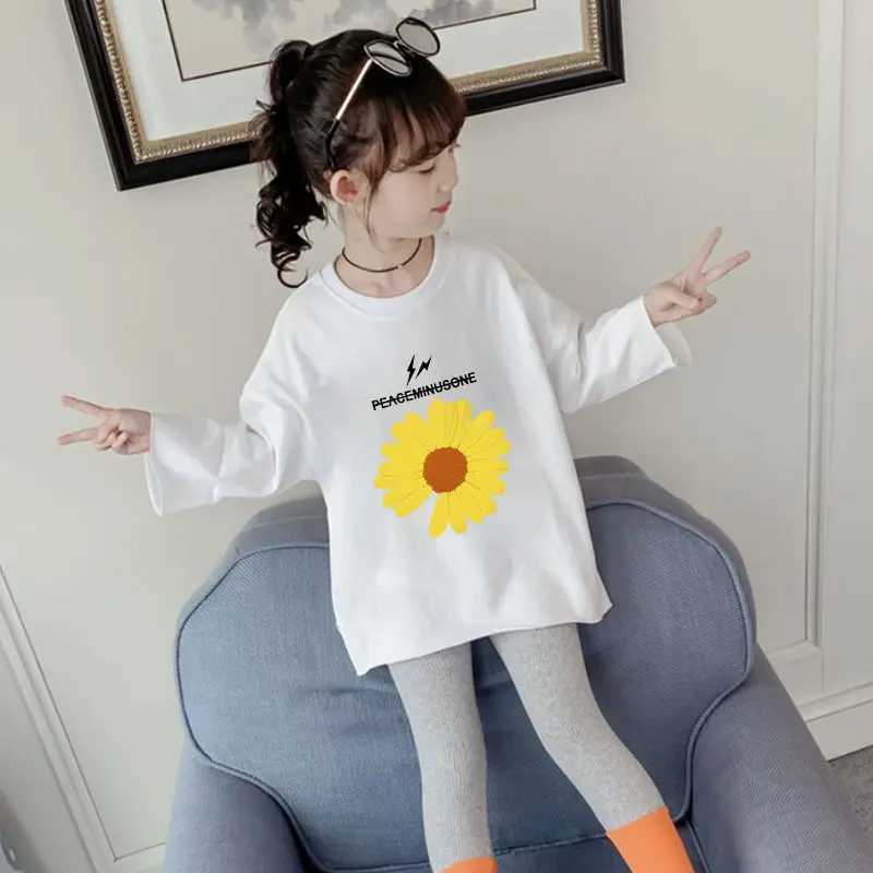 T-shirts 110-160 Cm Spring Autumn Girl Casual Long Sleeve Wide T-Shirt Baby Kids Children Oversize TeeL24729