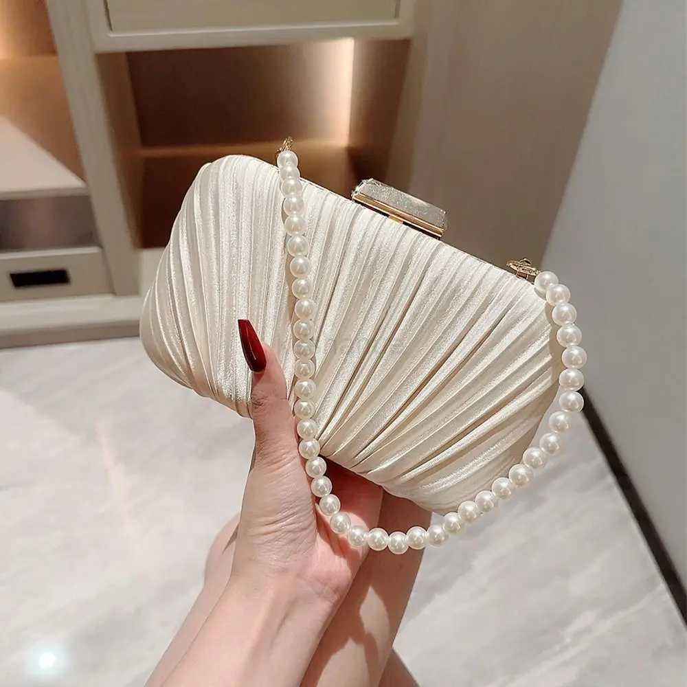 Silk Evening Bag Women Elegant Fashion Banquet Clutch Pearl Chain Shoulder Bags Luxury Purse Female Wedding Party HandbagsXJ240729