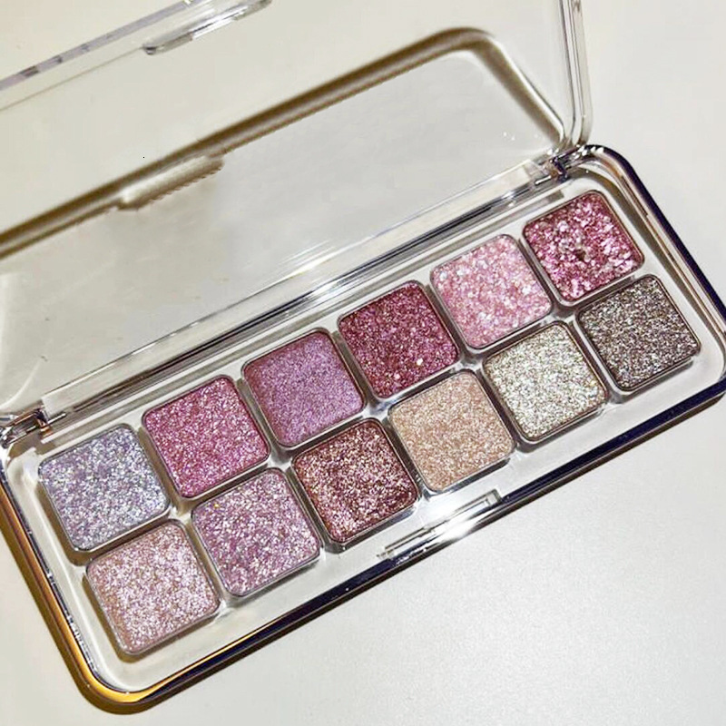 1Pc Sparkling Glitter Eyeshadow 12 Colors Korean Girl Eyes Makeup Palette Waterproof Pink Pearl Matte Shimmer Eye Shadow F729-8