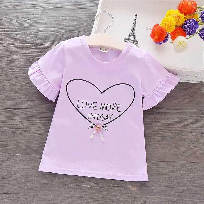 T-shirts Girl T-shirt Flare Short Sleeve Tee Tops Heart Print Kid Girl Clothes Sweet Pullover Casual Children Infant Outfit T Shirt A836L24729