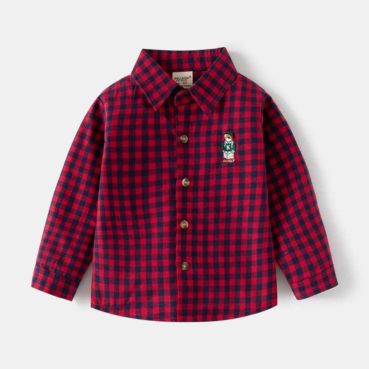Cute Bear Flat Pattern Boys Shirt Cotton Preschool Childrens Top Long Sleeve Childrens ClothingW240729