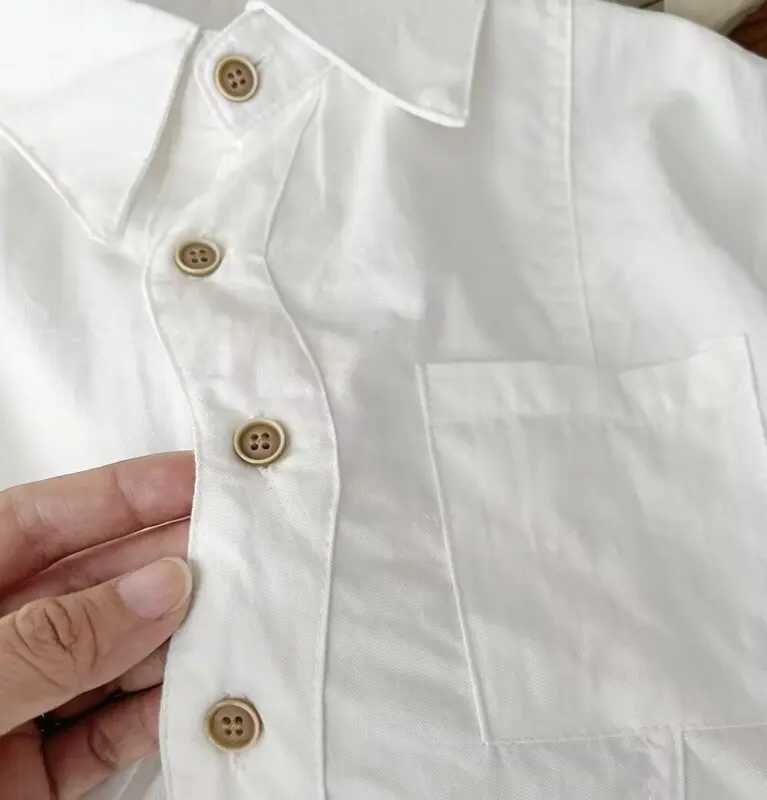 Baby and toddler clothing school boys shirt white long sleeved lapel childrens shirt boys topW240729
