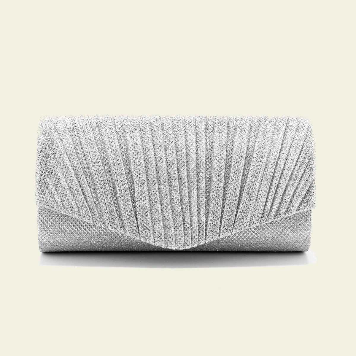 Ruched Design Glitter Women Evening Bags Golden Causal Ladies Clutch Envelope Shaped Handbags Chain Shoulder New Arrival Purse BXJ240729