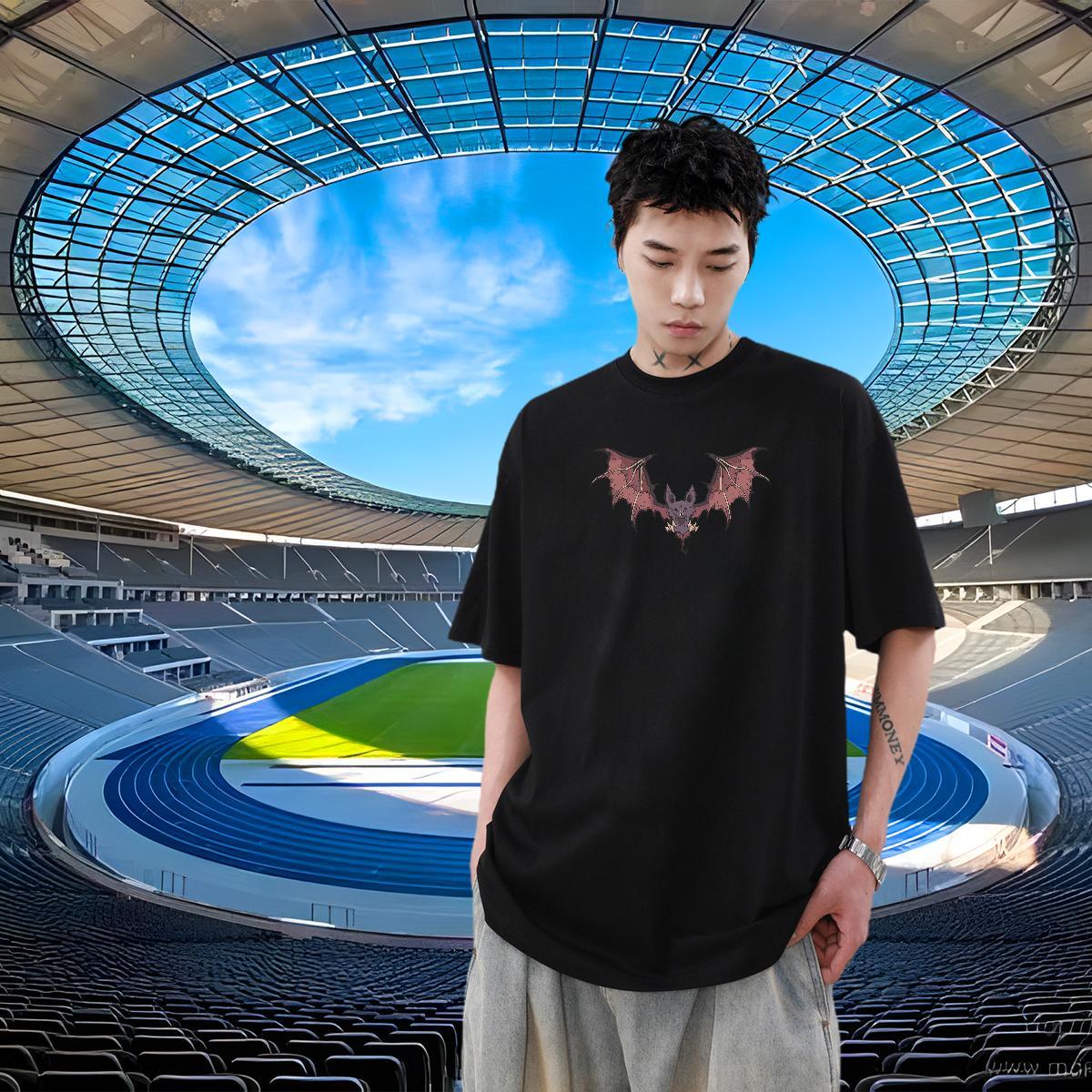 Brand Men Clothes T-Shirt 100% Cotton 230g Street bat Oversized 4XL Short Sleeve Soft Custom T Shirt For Man Tops Tees