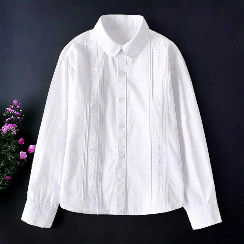 Children girls students white shirts long sleeved cotton shirts teenagers schools childrens clothing 8 10 12 14 years oldW240729