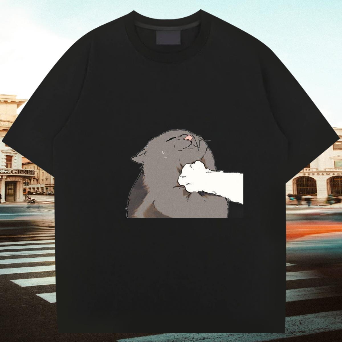 Designer Men Tops Tees 230g Pure Cotton Street cat Black Oversized Breathable New Arrival T-Shirts Polos