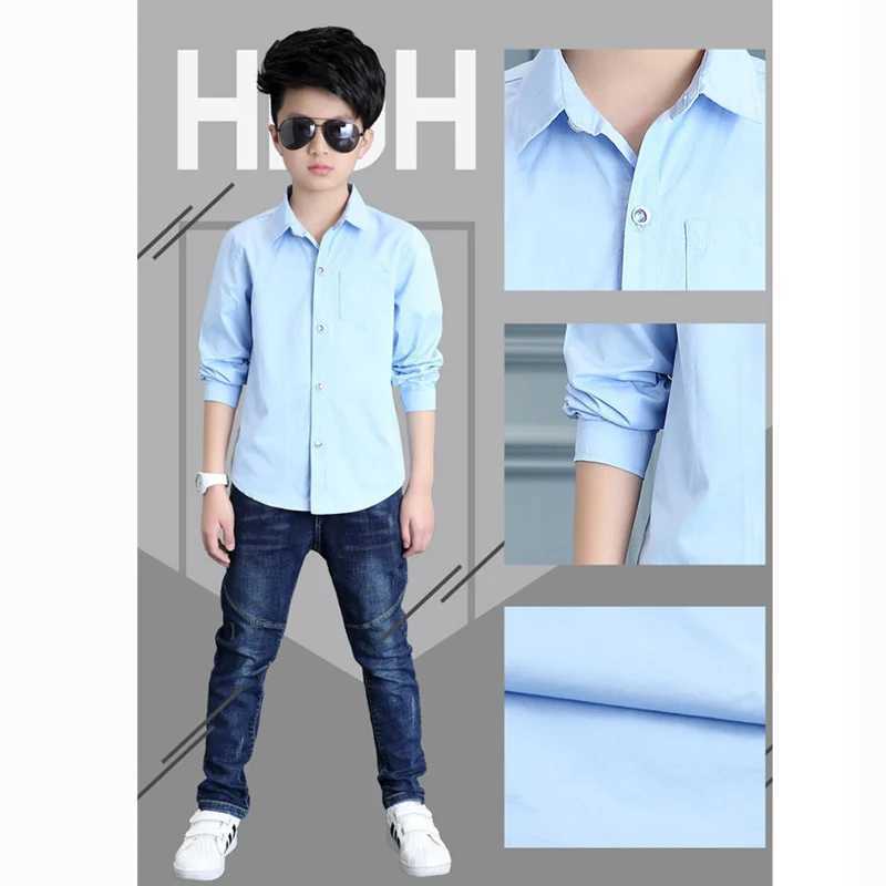 Childrens Clothing Spring 2021 Long sleeved Boys Shirt Fashion Pure Cotton White Shirt Childrens Collar Button Top 8 12yW240729