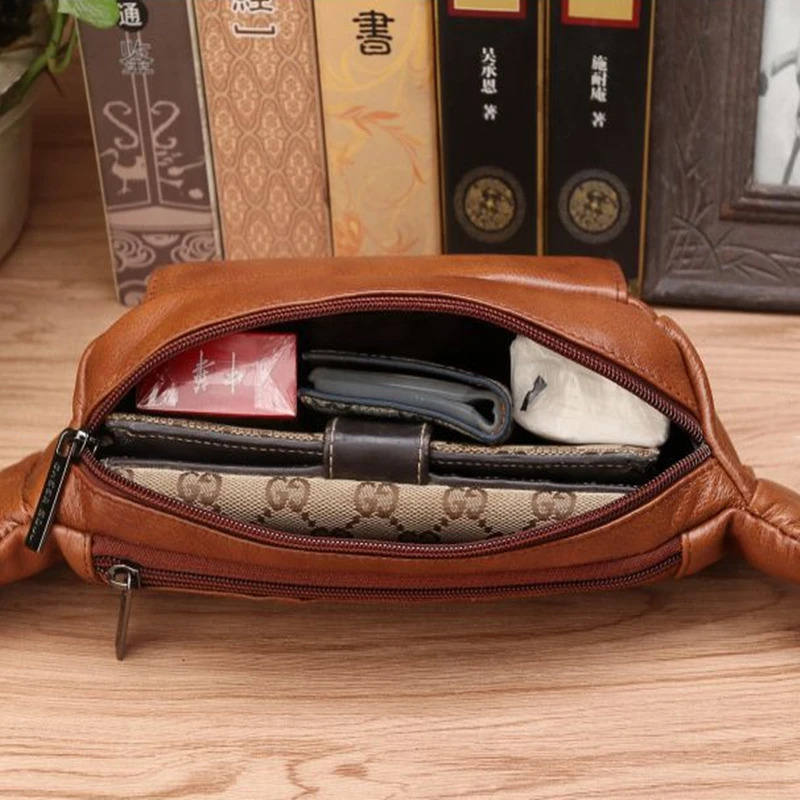 Men Waist Fanny Pack Belt Bag Genuine Leather Casual Fashion Travel Real Cowhide Male Loop Sling Chest Hip Bum Belt Bag 240729