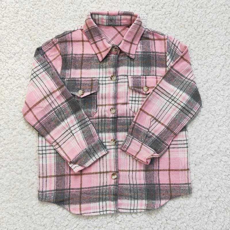Newborn baby shirt flannel tight fitting girl pocket pink plain button baby long sleeved childrens cotton dressW240729