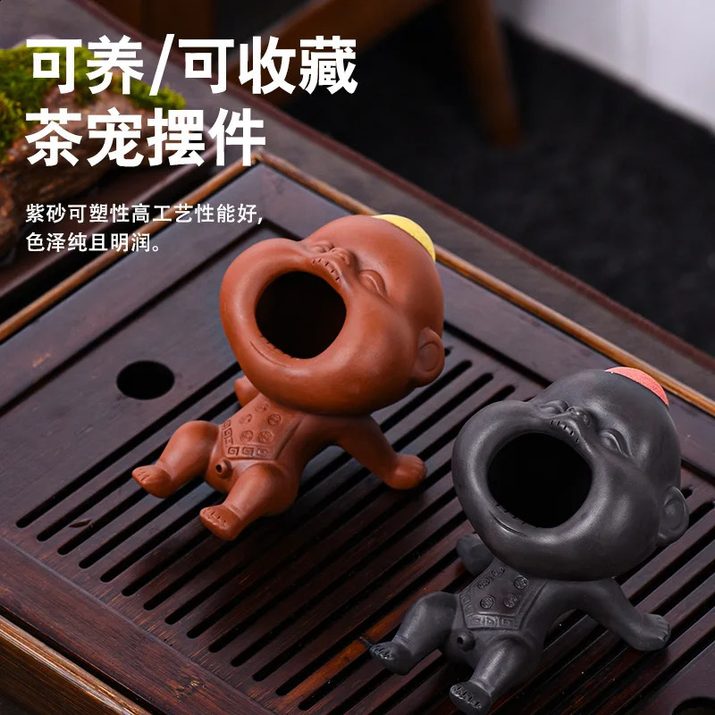 Creative Purple Sand Urine Boy Tea Pet Household Can Raise Tea Table Ornaments Fun Peeing Doll Tea Toy Set Accessories 240729