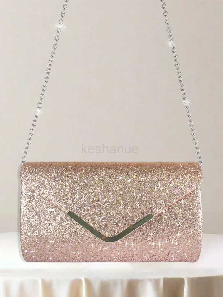 Elegant Glitter Envelop Flap Dinner Bag Womens Hand Magnetic Closed Dinner Party Bag Detachable Chain Strap Evening BagXJ240729