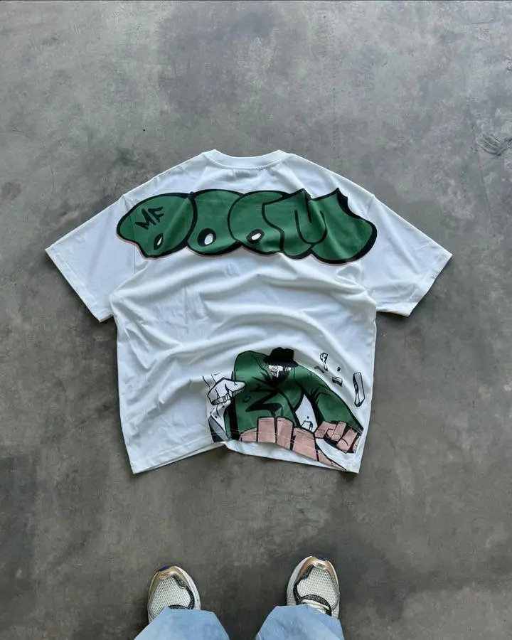 Street clothing Tshirt Y2K Gothic hiphop cartoon graphic letter printing oversized mens round neck cotton short sleeved top 240819