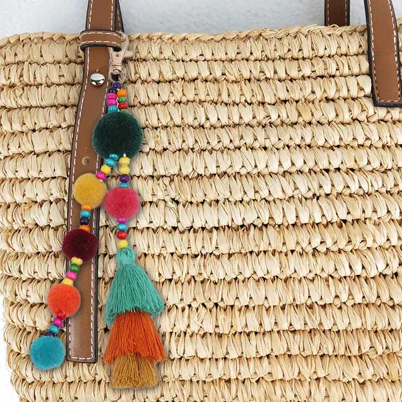 Big Plush Ball With Fringes Key Chain Bohemia Womens Purse Bag Charm Pompom Tassel Keychains Jewelry Diy Handmade Key RingL240729