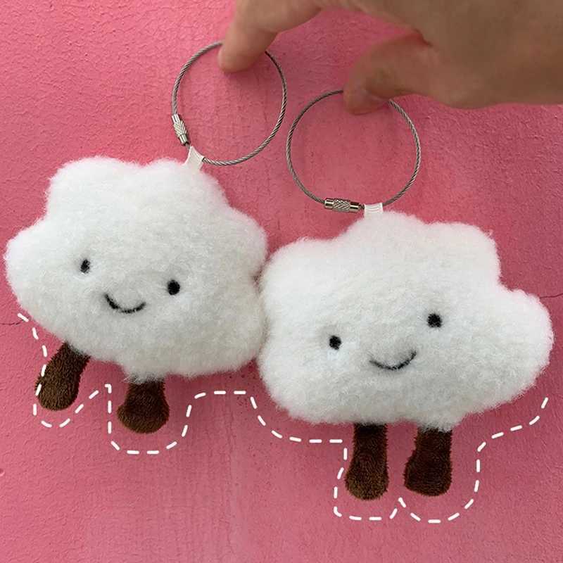 Cute Plush White Cloud Pendant Keychain Girl Bag Accessories Kawaii Pendant Doll Couple Key RingL240729