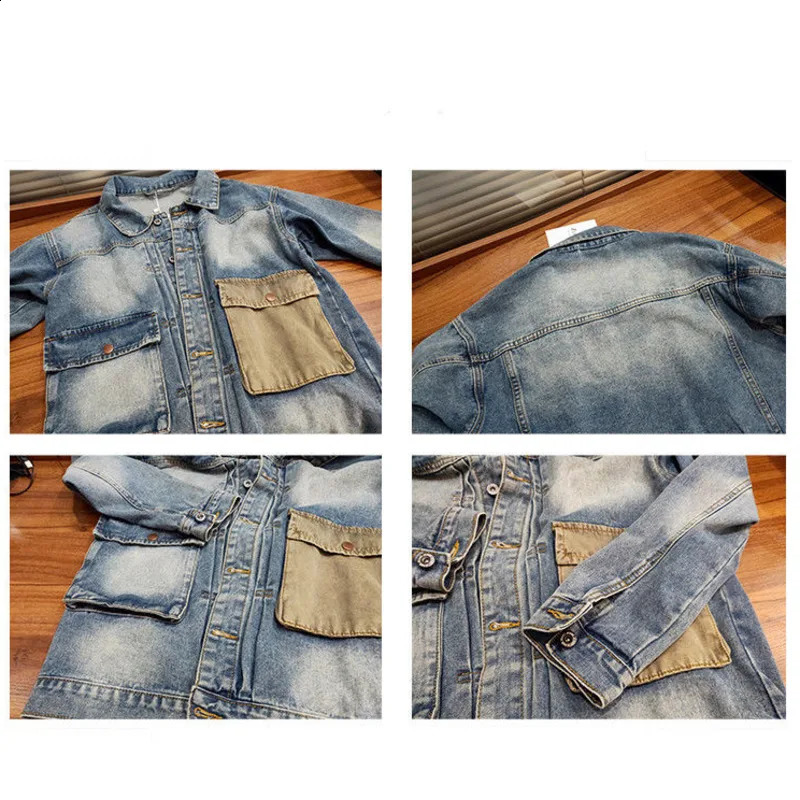 Japanese Tooling Retro Washed Denim Jacket Spring Autumn Mens Fashion All-match Denim Jacket Motorcycle Denim Jacket Garment 240729