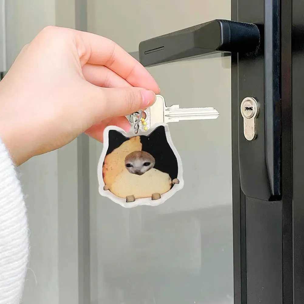 New Food Cat Happy Cat Keychain Cute Apple Cat Head Link Chain Popular Bookbag Hanger Funny Bag Accessories Fashion GiftsL240729