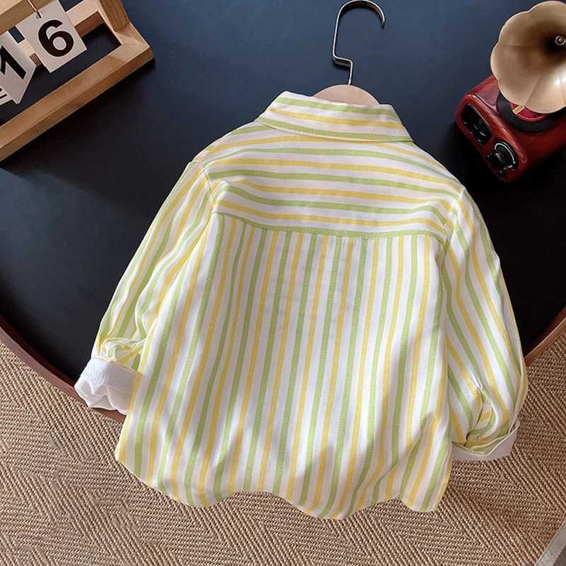 Spring and autumn 2-6 year old boys casual striped retro long sleeved shirt baby and childrens shirtW240729