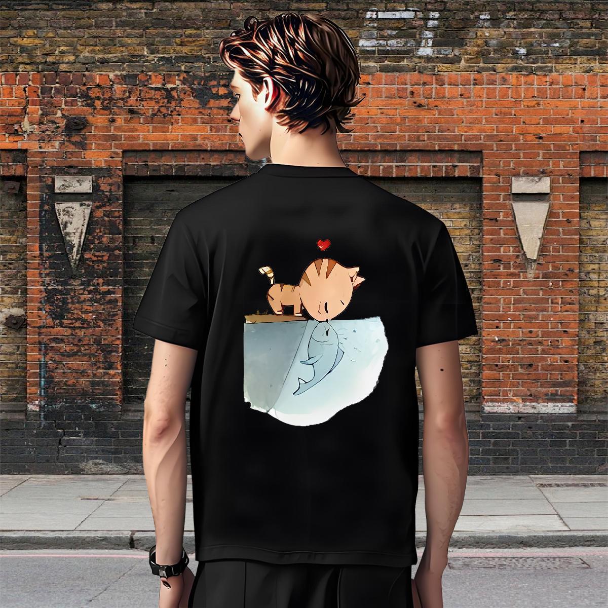 Cool Men Tees 230g Cotton Casual cat Custom Print Plus Size Breathable Short Sleeve New Designer T shirt Clothings